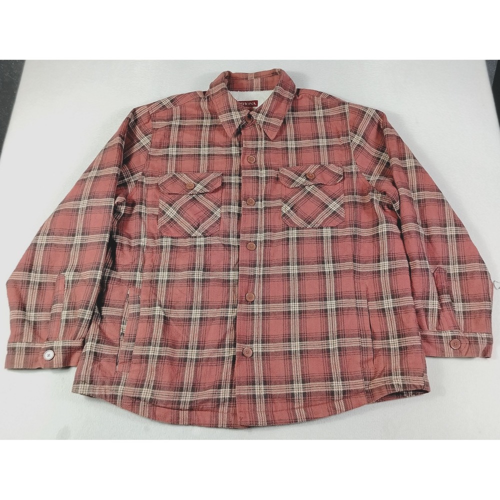 Merona Shacket Mens 2XL Red Plaid Flannel Sherpa Lined Cabincore Lumberjack